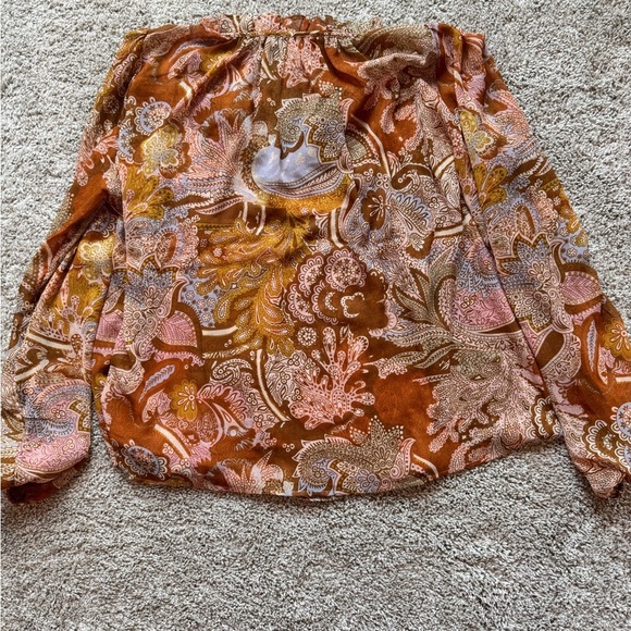 Rachel Zoe Paisley Blouse boho Long Sleeve Blouse Ruffle Neck tassle size medium - Picture 8 of 9